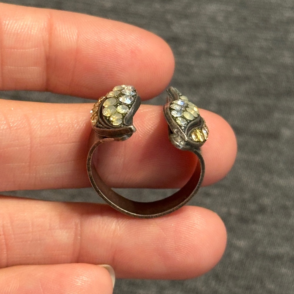 Silver-Tone Opalescent Pavé Crystal Leaf Ring, OS - Picture 5 of 6